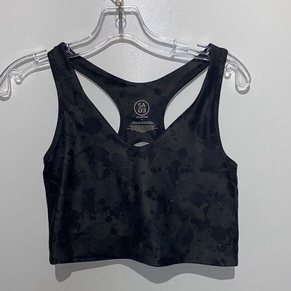 Sage Collective Women's Black Printed Racerback Bra Tank Top Size Medium - Picture 1 of 9
